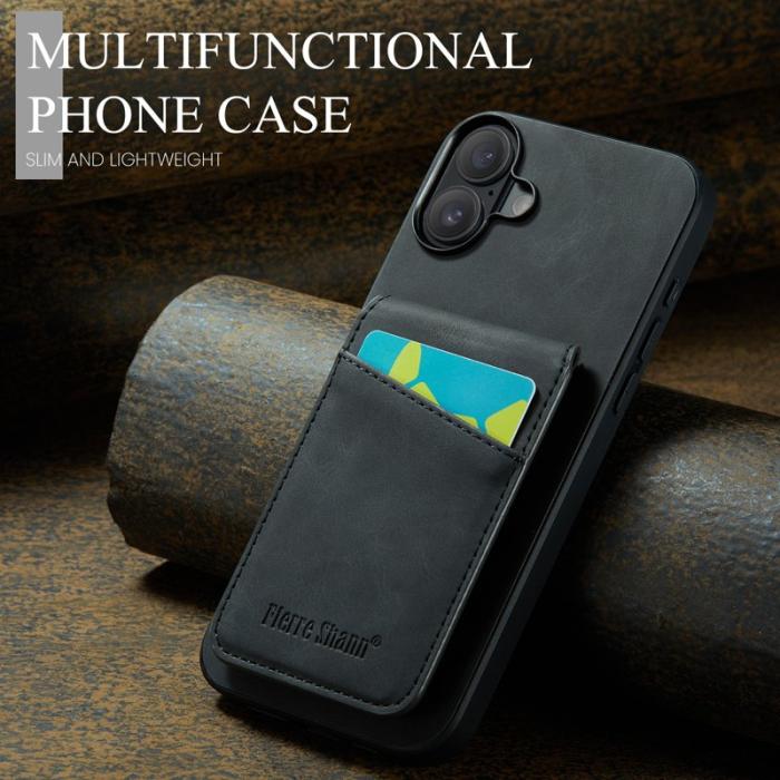 FIERRE SHANN - FIERRE SHANN 023 iPhone 17 Fodral Äkta läder - Svart