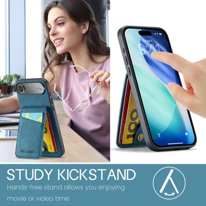 FIERRE SHANN - FIERRE SHANN 023 iPhone Air Fodral Äkta läder - Blå