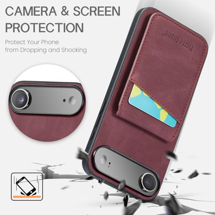 FIERRE SHANN - FIERRE SHANN 023 iPhone Air Fodral Äkta läder - Vinröd