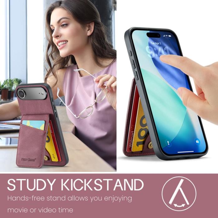 FIERRE SHANN - FIERRE SHANN 023 iPhone Air Fodral Äkta läder - Vinröd