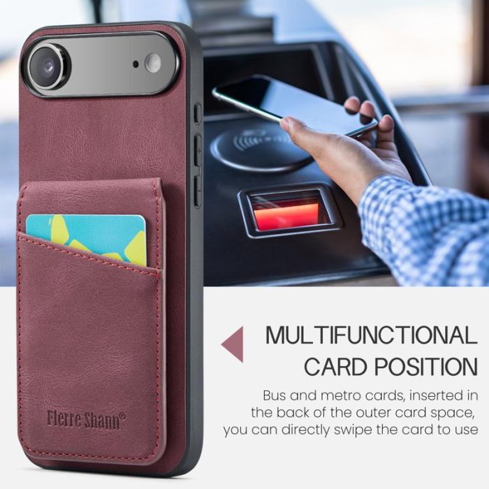 FIERRE SHANN - FIERRE SHANN 023 iPhone Air Fodral Äkta läder - Vinröd