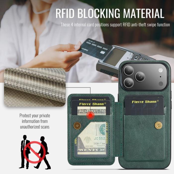 FIERRE SHANN - FIERRE SHANN 024 för iPhone 17 Pro Fodral Äkta läder - Grön