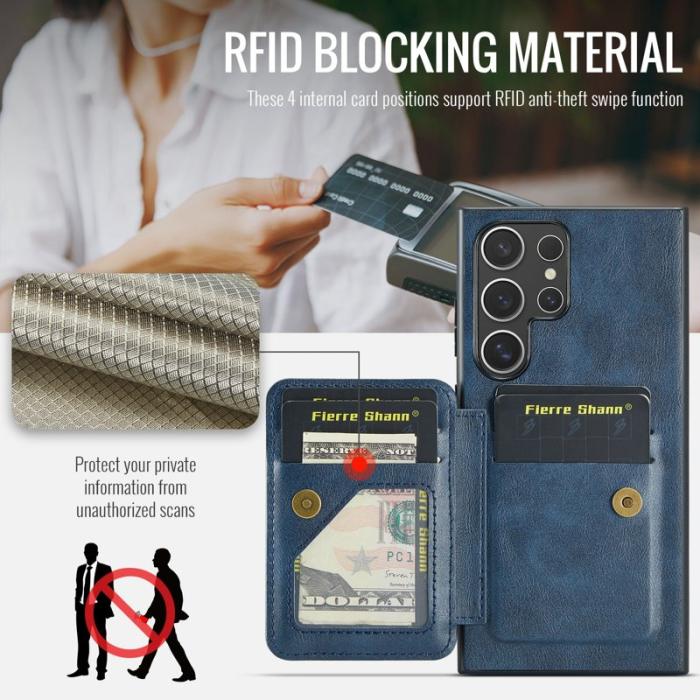 FIERRE SHANN - FIERRE SHANN 024 Fodral för Samsung Galaxy S25 Ultra - Äkta läder - Blå