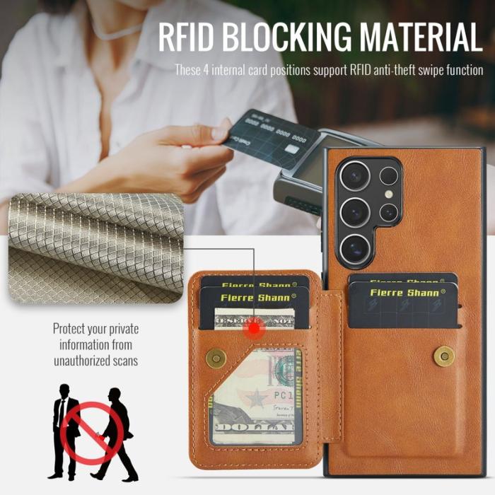 FIERRE SHANN - FIERRE SHANN 024 Fodral för Samsung Galaxy S25 Ultra - Äkta läder - Brun
