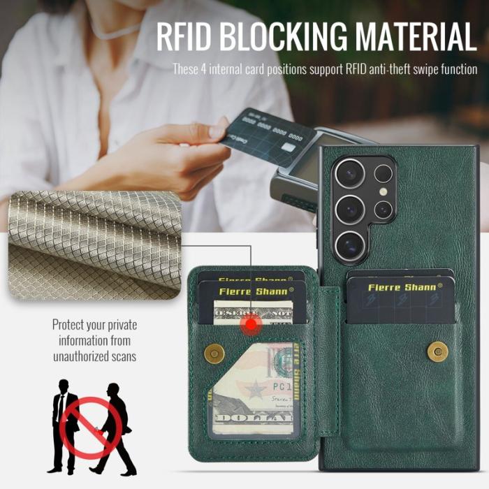 FIERRE SHANN - FIERRE SHANN 024 Fodral för Samsung Galaxy S25 Ultra - Äkta läder - Grön