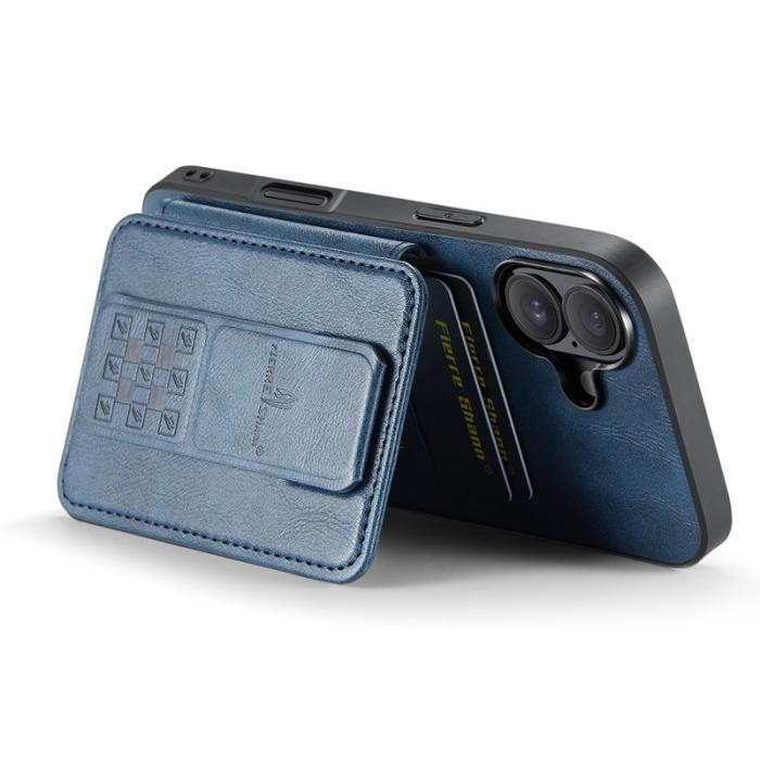 FIERRE SHANN - FIERRE SHANN 024 iPhone 16 Fodral Card Holder - Äkta läder - Blå