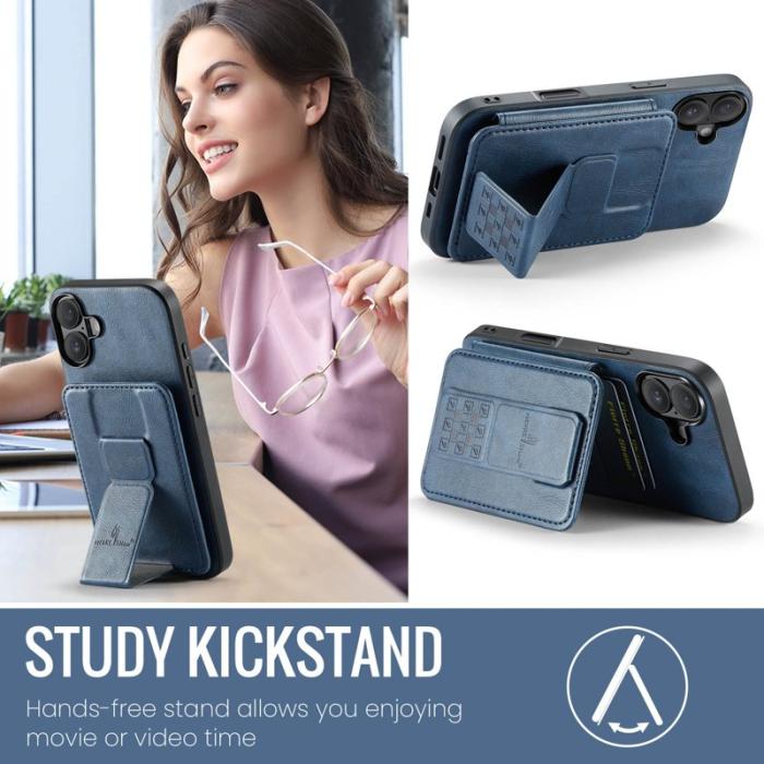 FIERRE SHANN - FIERRE SHANN 024 iPhone 16 Fodral Card Holder - Äkta läder - Blå