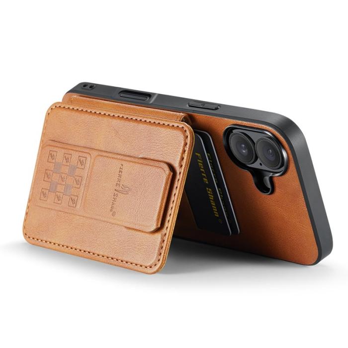 FIERRE SHANN - FIERRE SHANN 024 iPhone 16 Fodral Card Holder - Äkta läder - Brun
