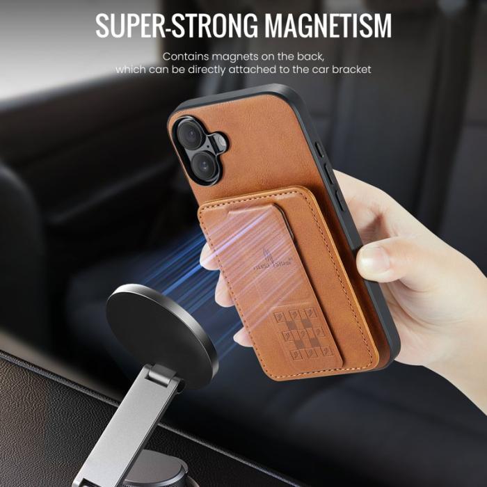 FIERRE SHANN - FIERRE SHANN 024 iPhone 16 Fodral Card Holder - Äkta läder - Brun