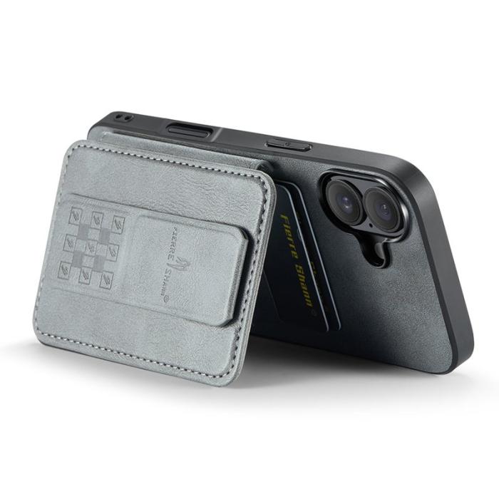 FIERRE SHANN - FIERRE SHANN 024 iPhone 16 Fodral Card Holder - Äkta läder - Grå