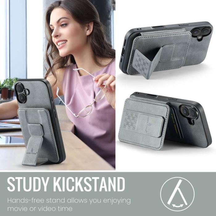 FIERRE SHANN - FIERRE SHANN 024 iPhone 16 Fodral Card Holder - Äkta läder - Grå