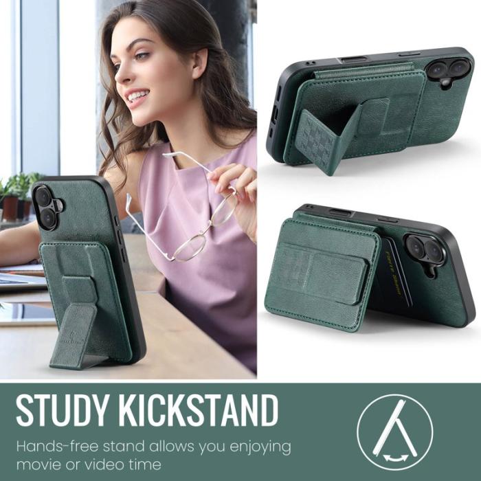 FIERRE SHANN - FIERRE SHANN 024 iPhone 16 Fodral Card Holder Äkta läder - Grön