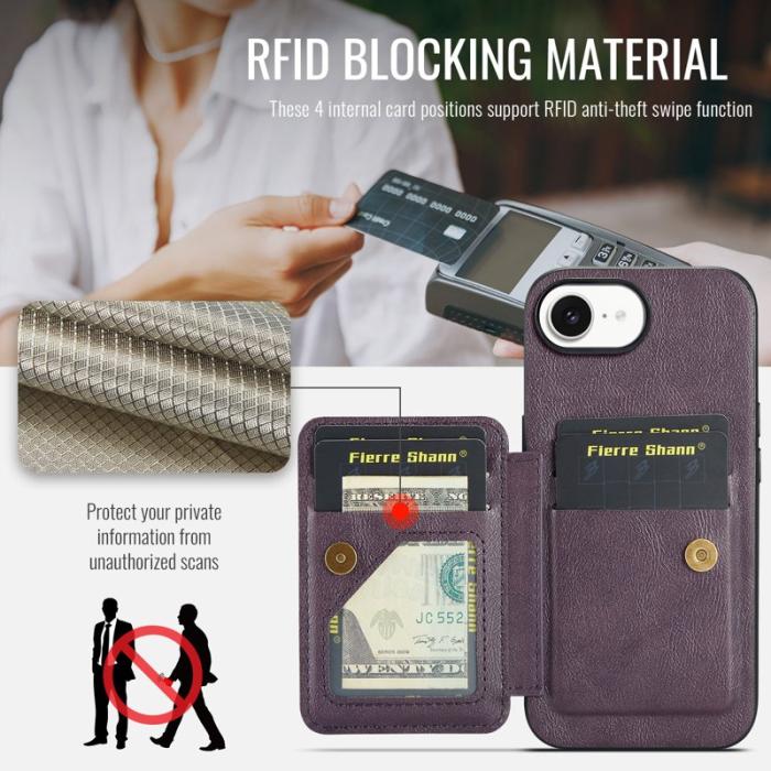 FIERRE SHANN - FIERRE SHANN 024 iPhone 16 Fodral Card Holder - Läder - Lila