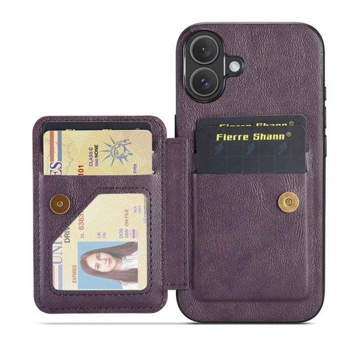 FIERRE SHANN - FIERRE SHANN 024 iPhone 16 Fodral Card Holder - Lila Waxy Läder