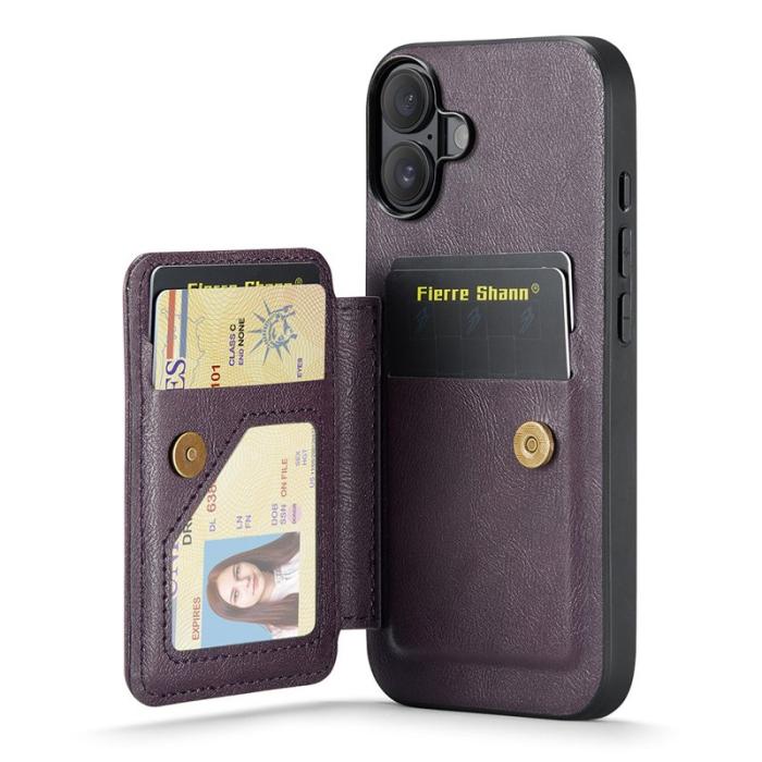 FIERRE SHANN - FIERRE SHANN 024 iPhone 16 Fodral Card Holder - Lila Waxy Läder