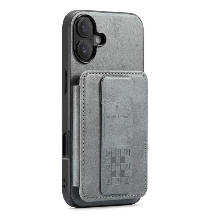 FIERRE SHANN - FIERRE SHANN 024 iPhone 16 Plus Fodral Äkta läder - Grå