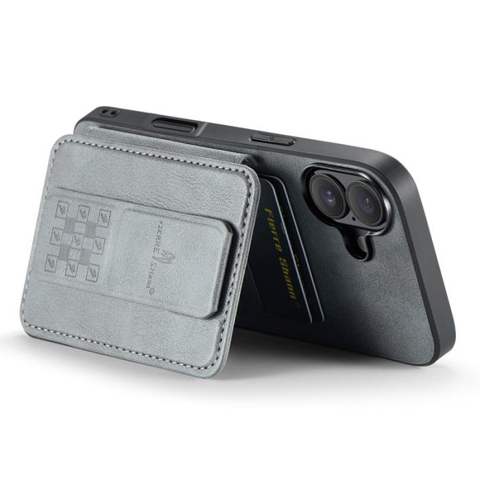 FIERRE SHANN - FIERRE SHANN 024 iPhone 16 Plus Fodral Äkta läder - Grå