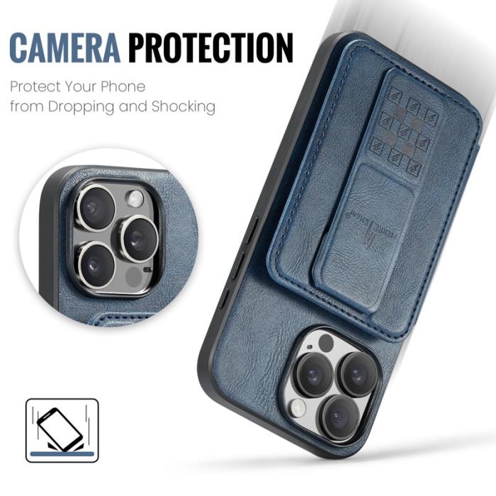 FIERRE SHANN - FIERRE SHANN 024 iPhone 16 Pro Fodral Äkta läder - Blå