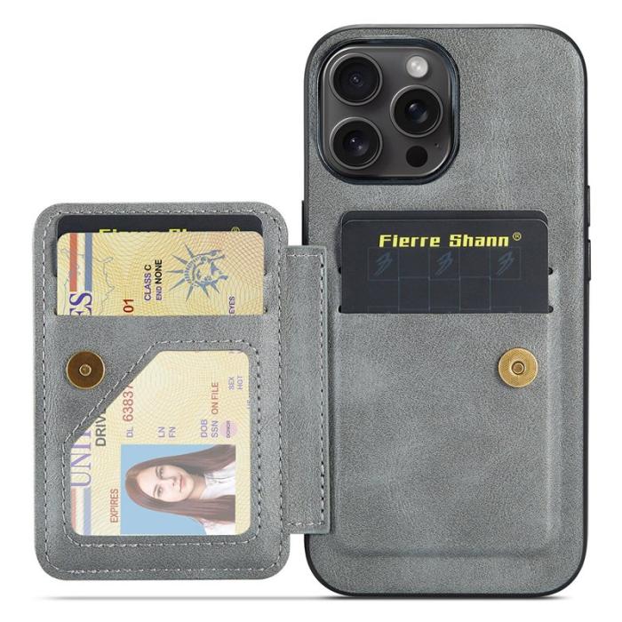 FIERRE SHANN - FIERRE SHANN 024 iPhone 16 Pro Fodral Äkta läder - Grå