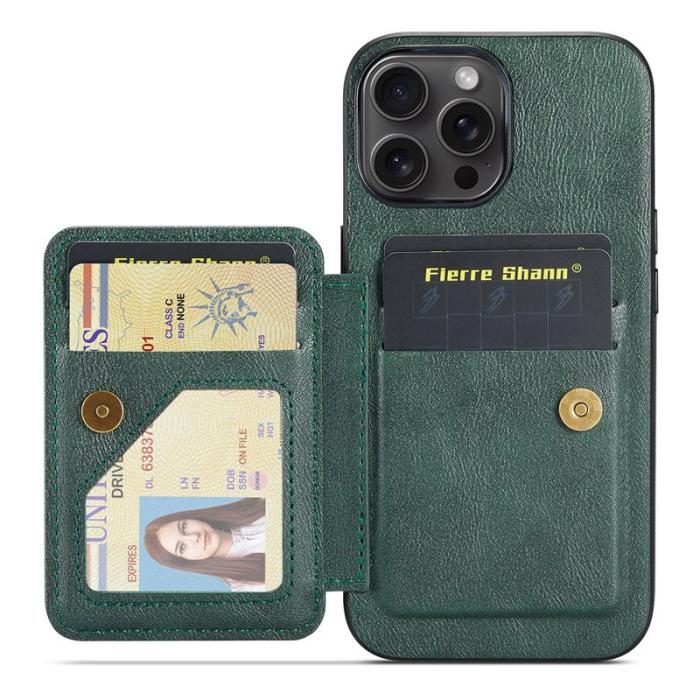 FIERRE SHANN - FIERRE SHANN 024 iPhone 16 Pro Fodral Äkta läder - Grön