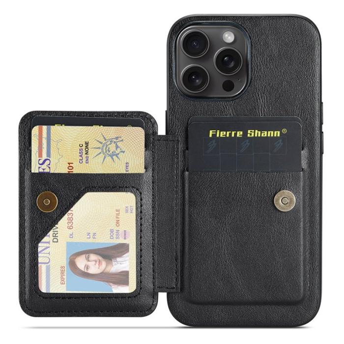 FIERRE SHANN - FIERRE SHANN 024 iPhone 16 Pro Fodral Äkta läder - Svart