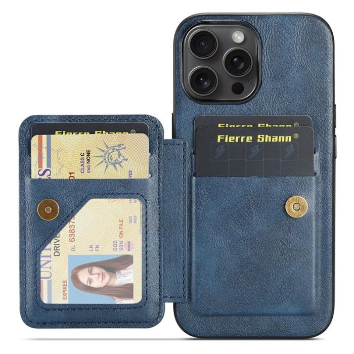 FIERRE SHANN - FIERRE SHANN 024 iPhone 16 Pro Max Fodral Äkta läder - Blå