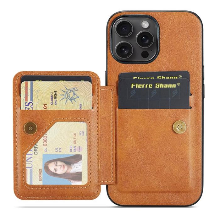 FIERRE SHANN - FIERRE SHANN 024 iPhone 16 Pro Max Fodral Äkta läder - Brun