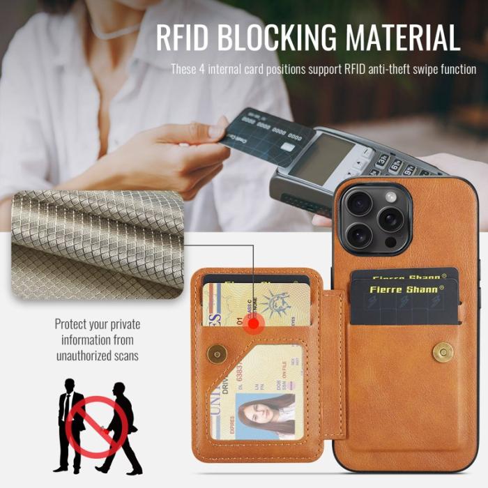 FIERRE SHANN - FIERRE SHANN 024 iPhone 16 Pro Max Fodral Äkta läder - Brun