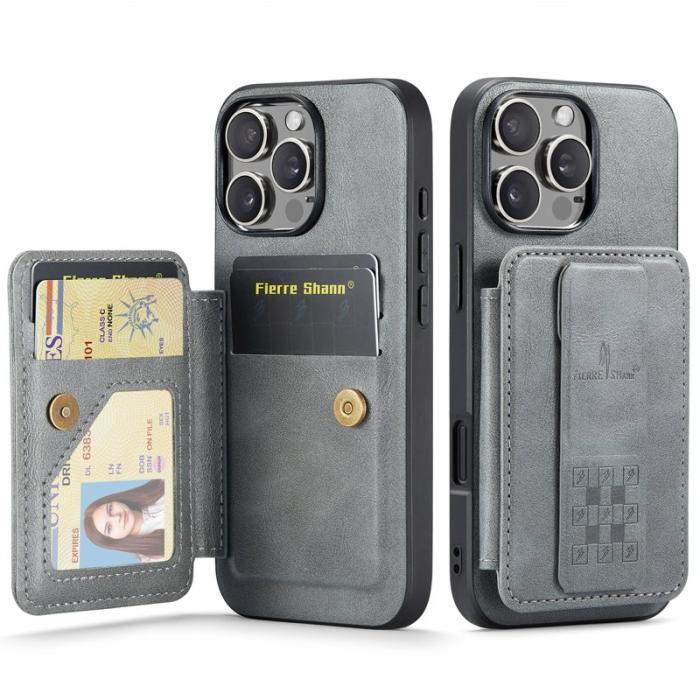 FIERRE SHANN - FIERRE SHANN 024 iPhone 16 Pro Max Fodral Äkta läder - Grå