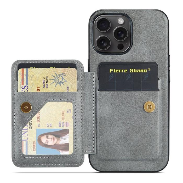 FIERRE SHANN - FIERRE SHANN 024 iPhone 16 Pro Max Fodral Äkta läder - Grå