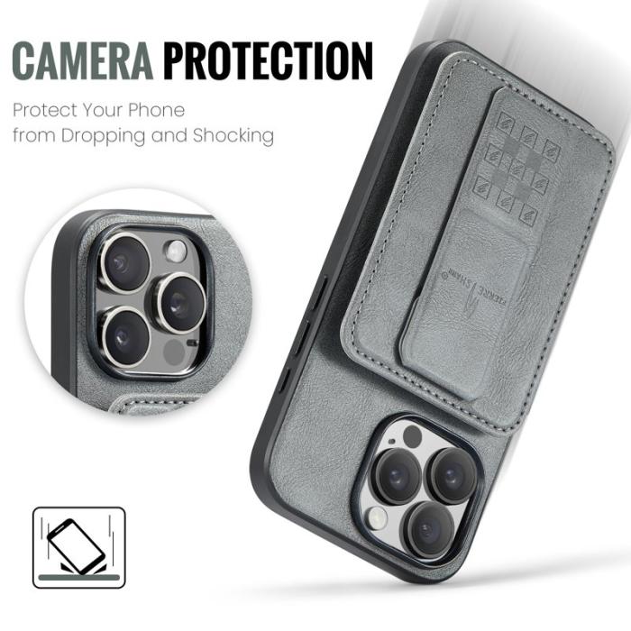 FIERRE SHANN - FIERRE SHANN 024 iPhone 16 Pro Max Fodral Äkta läder - Grå