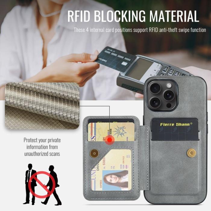 FIERRE SHANN - FIERRE SHANN 024 iPhone 16 Pro Max Fodral Äkta läder - Grå