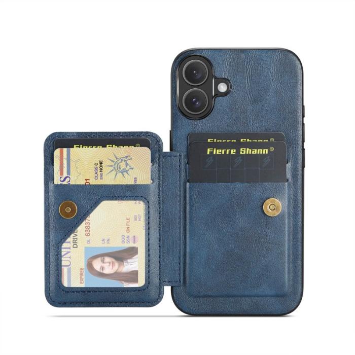 FIERRE SHANN - FIERRE SHANN 024 iPhone 17 Fodral Card Holder Äkta läder - Blå