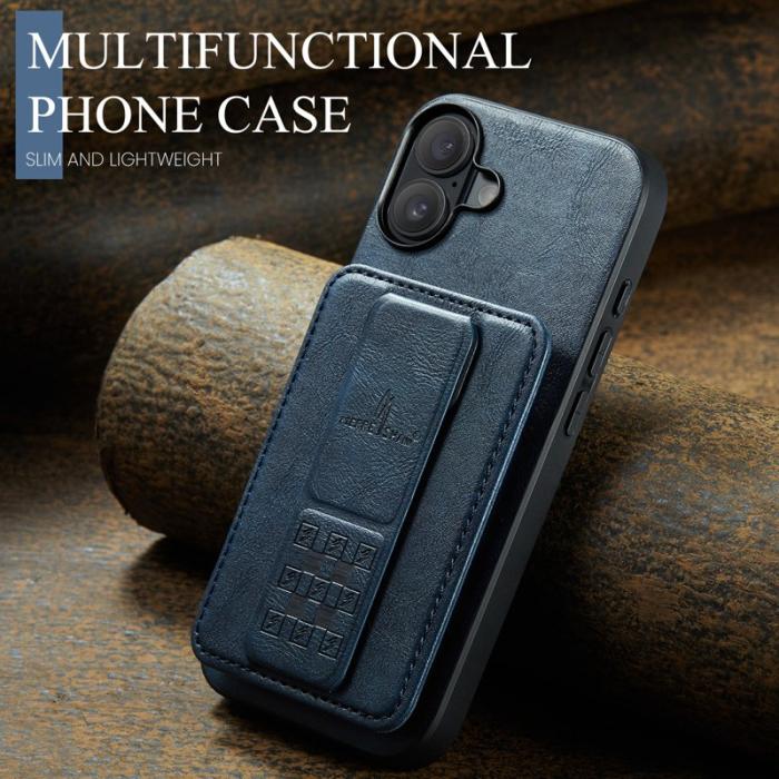 FIERRE SHANN - FIERRE SHANN 024 iPhone 17 Fodral Card Holder Äkta läder - Blå