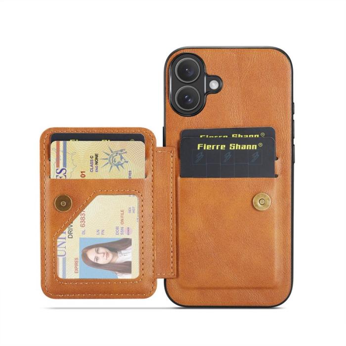 FIERRE SHANN - FIERRE SHANN 024 iPhone 17 Fodral Card Holder - Äkta läder - Brun