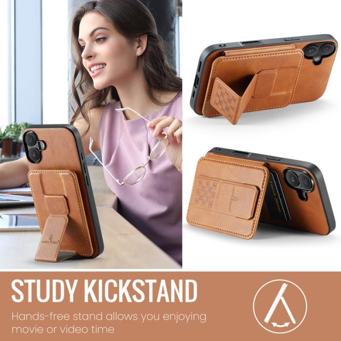 FIERRE SHANN - FIERRE SHANN 024 iPhone 17 Fodral Card Holder - Äkta läder - Brun