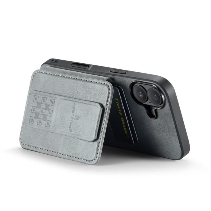 FIERRE SHANN - FIERRE SHANN 024 iPhone 17 Fodral Card Holder Äkta läder - Grå