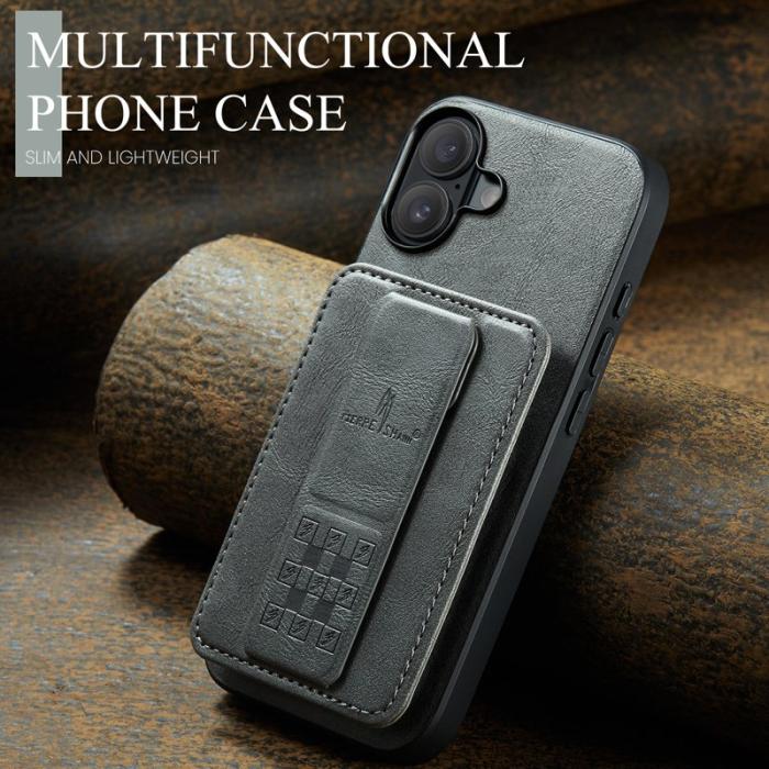 FIERRE SHANN - FIERRE SHANN 024 iPhone 17 Fodral Card Holder Äkta läder - Grå