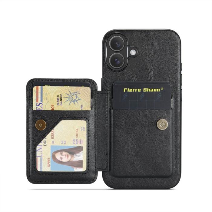 FIERRE SHANN - FIERRE SHANN 024 iPhone 17 Fodral Card Holder - Äkta läder - Svart