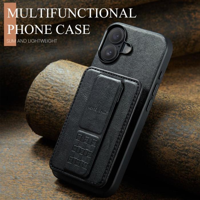 FIERRE SHANN - FIERRE SHANN 024 iPhone 17 Fodral Card Holder - Äkta läder - Svart