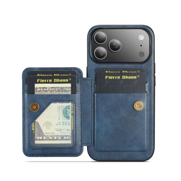 FIERRE SHANN - FIERRE SHANN 024 iPhone 17 Pro Fodral Äkta läder - Blå