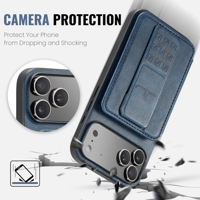 FIERRE SHANN - FIERRE SHANN 024 iPhone 17 Pro Fodral Äkta läder - Blå