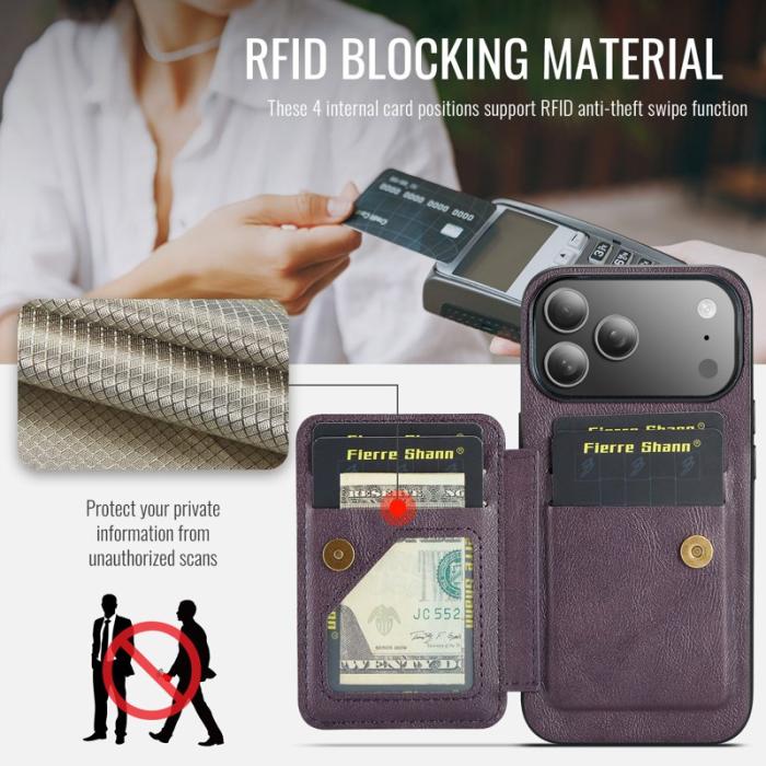 FIERRE SHANN - FIERRE SHANN 024 iPhone 17 Pro Fodral Äkta läder - Lila