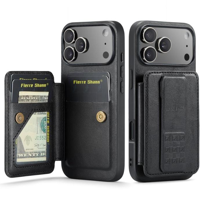 FIERRE SHANN - FIERRE SHANN 024 iPhone 17 Pro Fodral Äkta läder - Svart