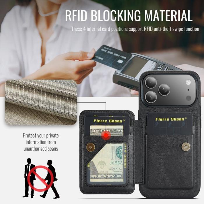 FIERRE SHANN - FIERRE SHANN 024 iPhone 17 Pro Fodral Äkta läder - Svart