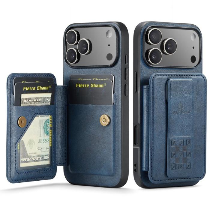 FIERRE SHANN - FIERRE SHANN 024 iPhone 17 Pro Max Fodral Äkta läder - Blå