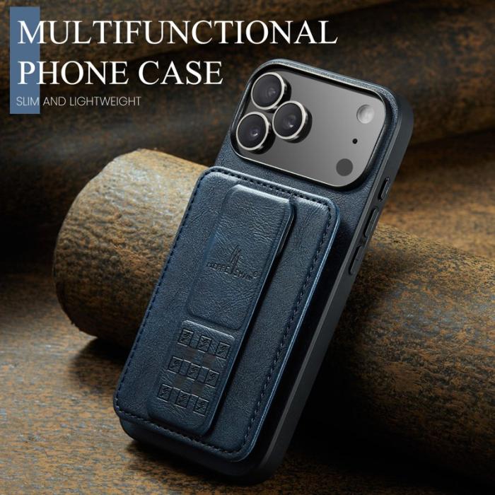 FIERRE SHANN - FIERRE SHANN 024 iPhone 17 Pro Max Fodral Äkta läder - Blå