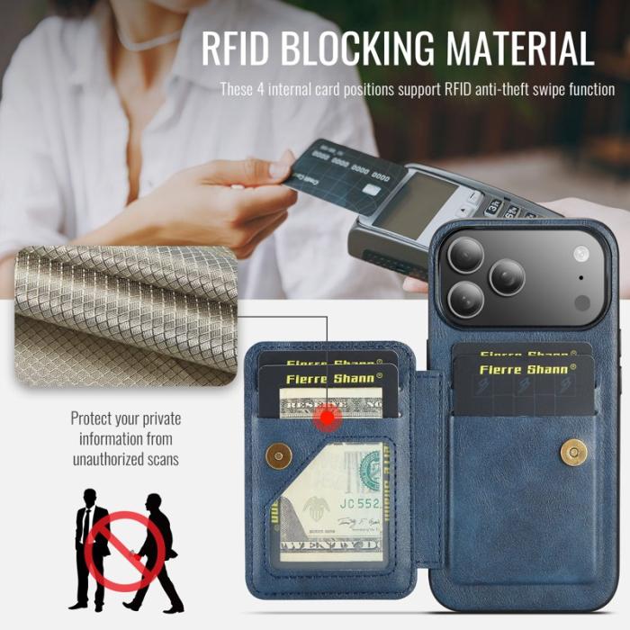 FIERRE SHANN - FIERRE SHANN 024 iPhone 17 Pro Max Fodral Äkta läder - Blå