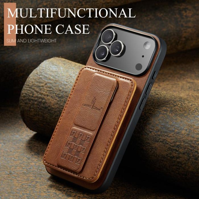 FIERRE SHANN - FIERRE SHANN 024 iPhone 17 Pro Max Fodral Äkta läder - Brun