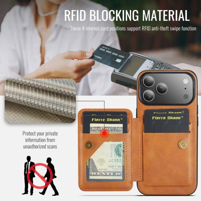 FIERRE SHANN - FIERRE SHANN 024 iPhone 17 Pro Max Fodral Äkta läder - Brun